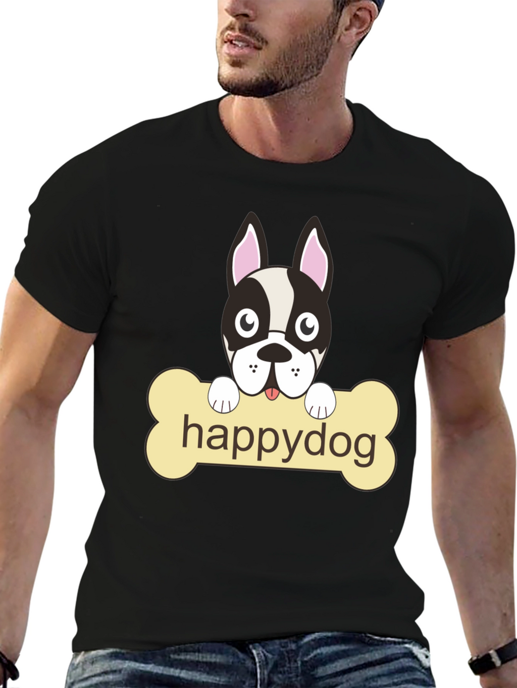 Happy Dog Black Graphic T-Shirt