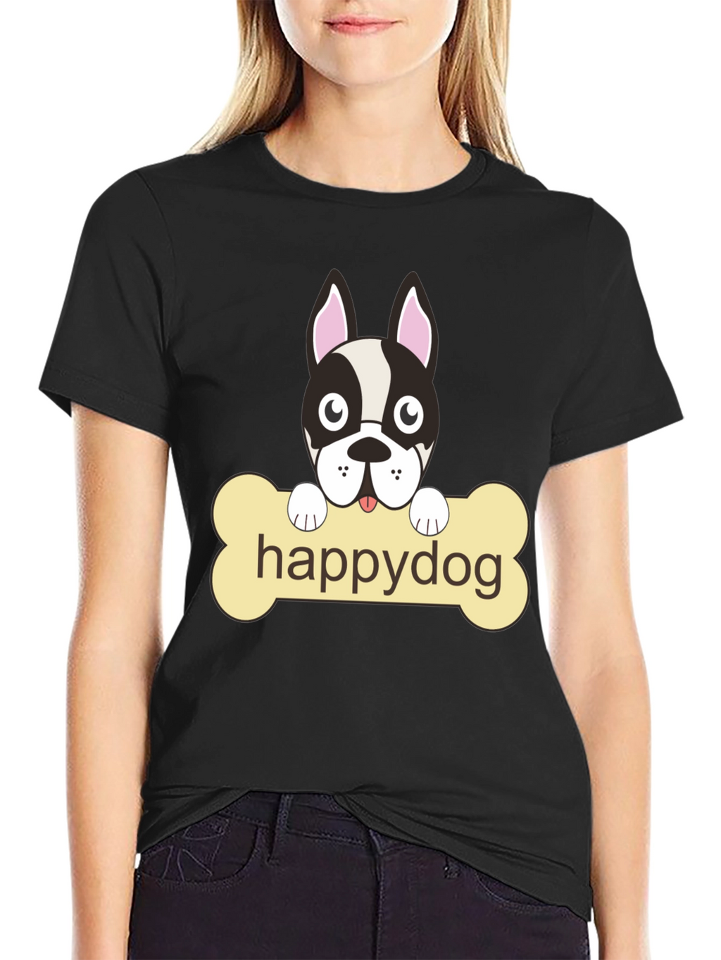 Happy Dog Black Graphic T-Shirt