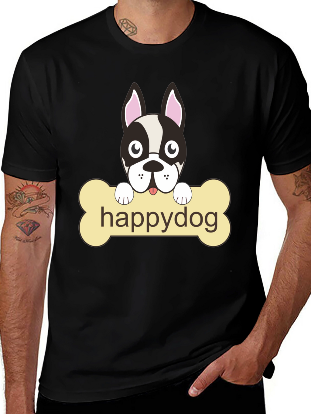 Happy Dog Black Graphic T-Shirt
