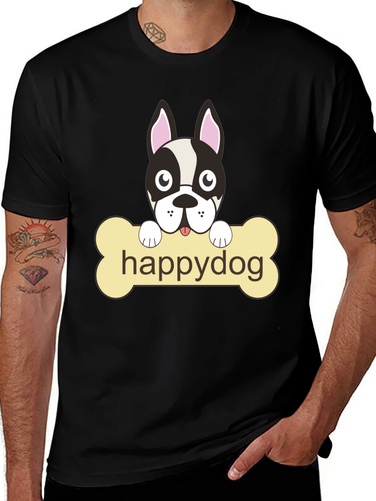Happy Dog Black Graphic T-Shirt
