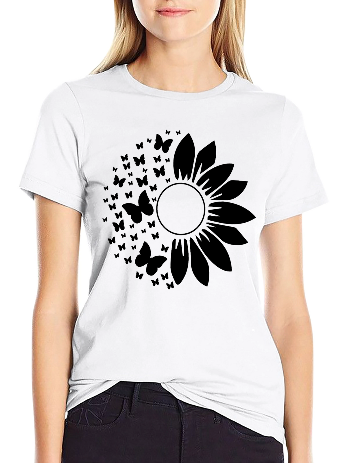 Butterfly Sunflower Black T-Shirt