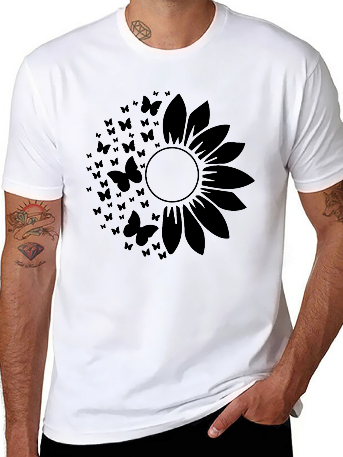 Butterfly Sunflower Black T-Shirt