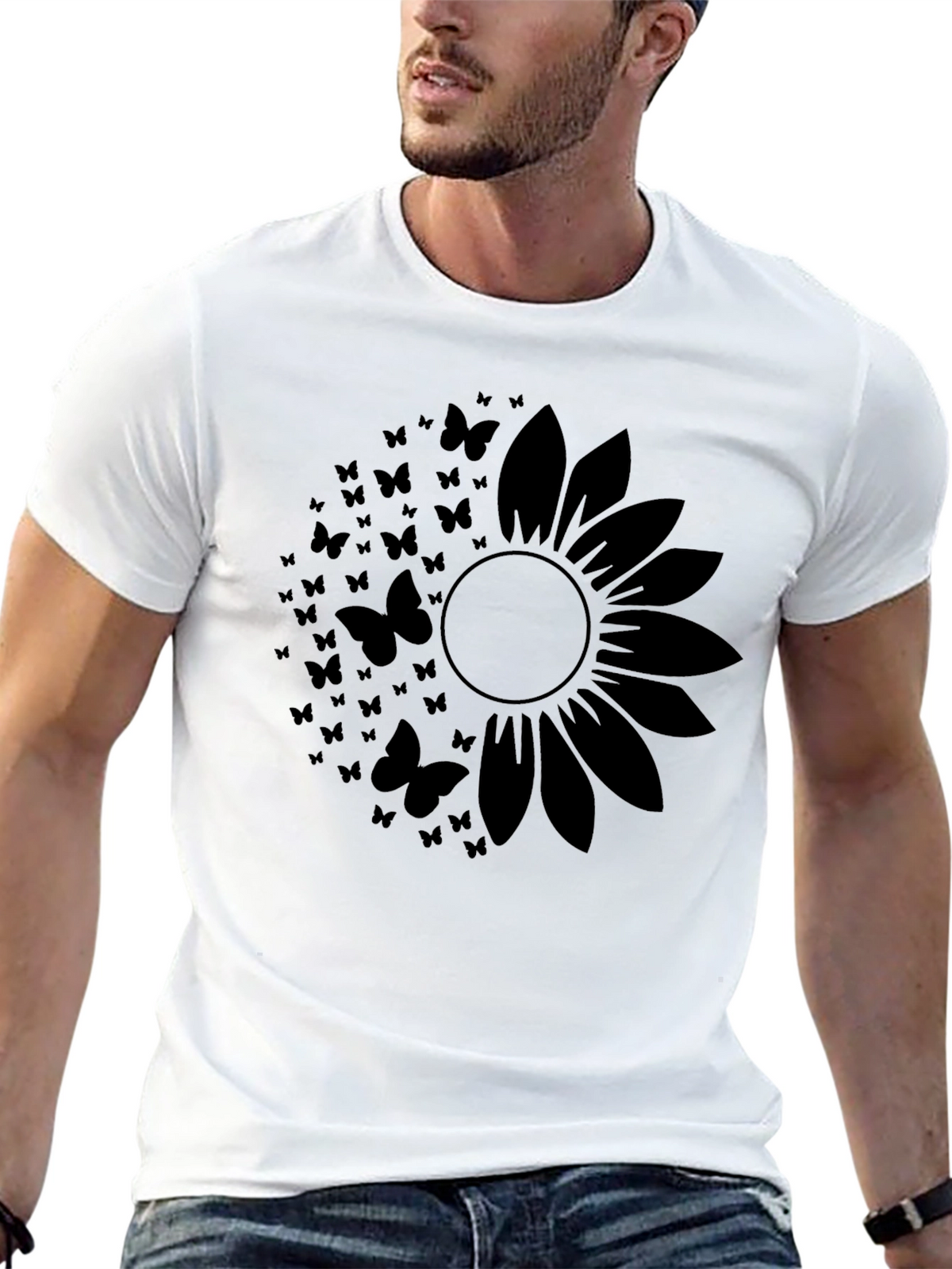 Butterfly Sunflower Black T-Shirt