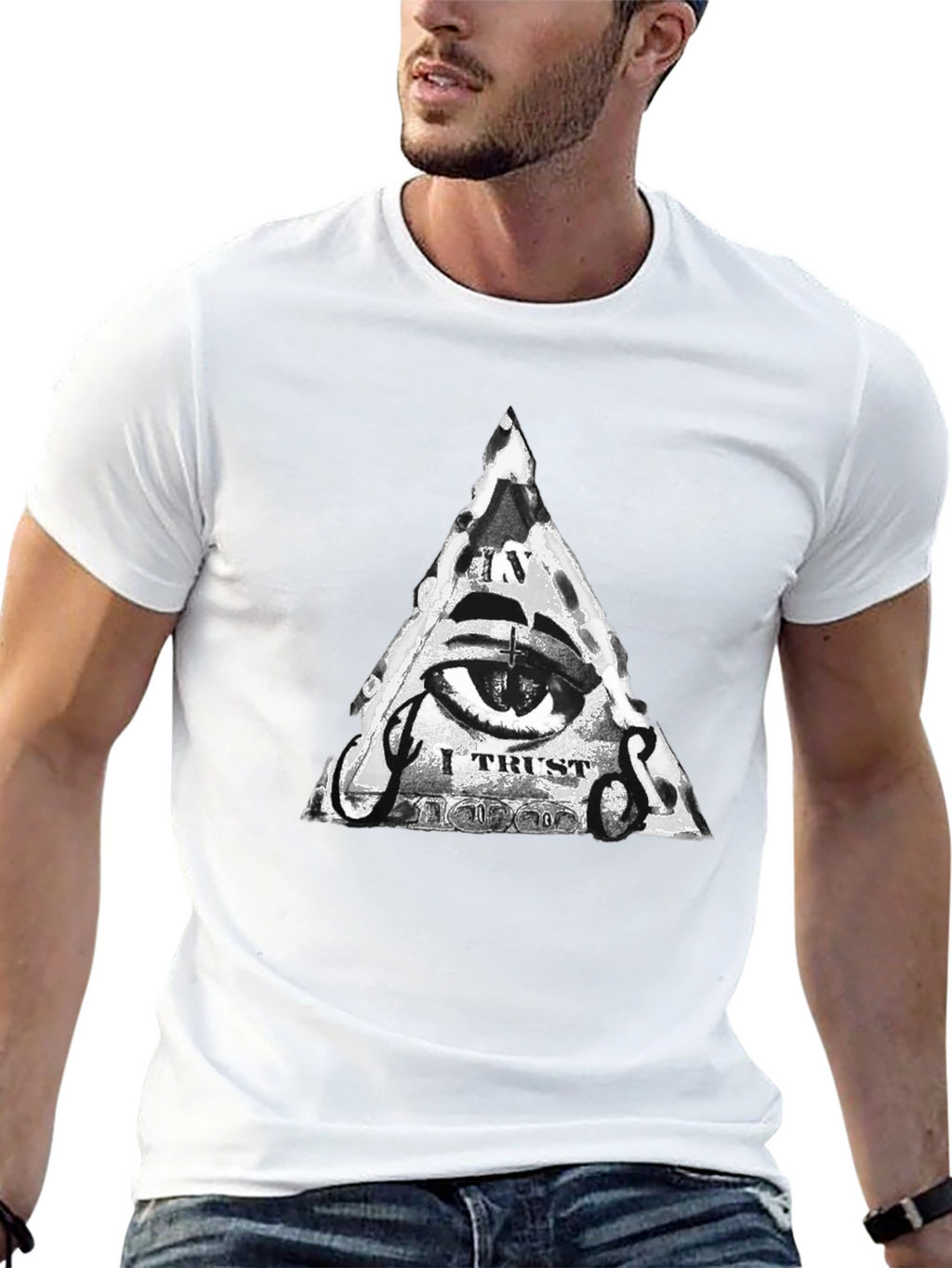 Mens Black T-Shirt with Illuminati Eye Graphic