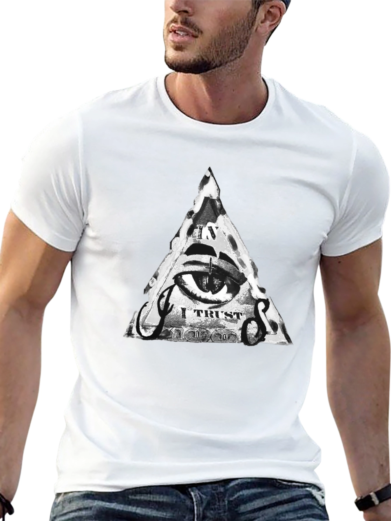 Mens Black T-Shirt with Illuminati Eye Graphic