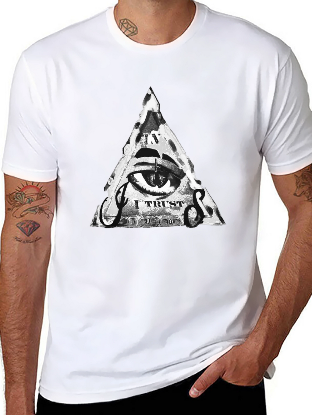 Mens Black T-Shirt with Illuminati Eye Graphic
