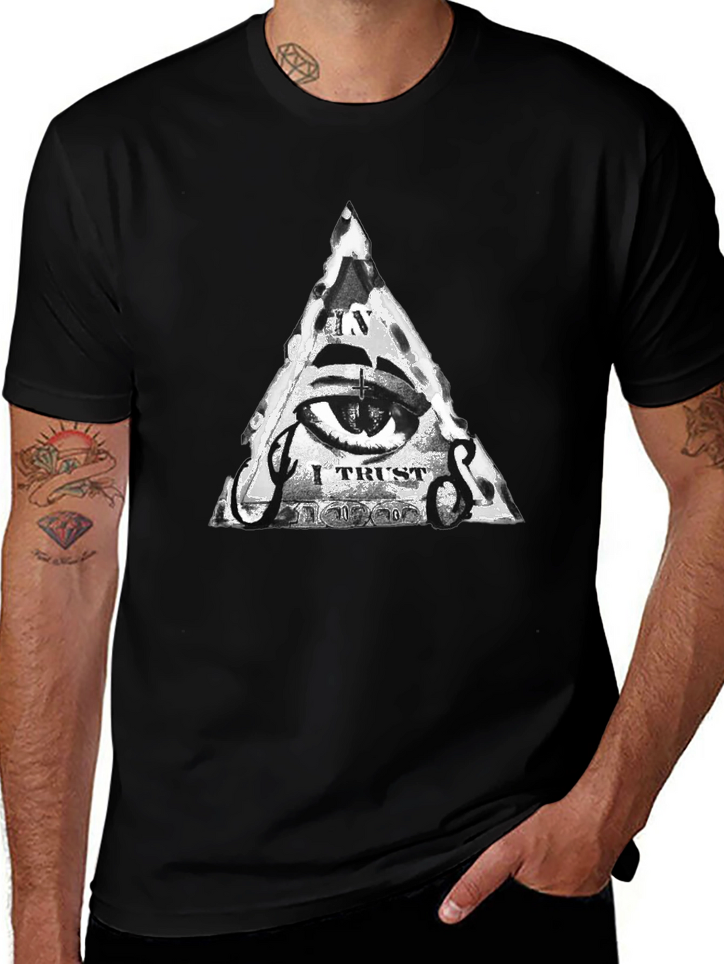 Mens Black T-Shirt with Illuminati Eye Graphic