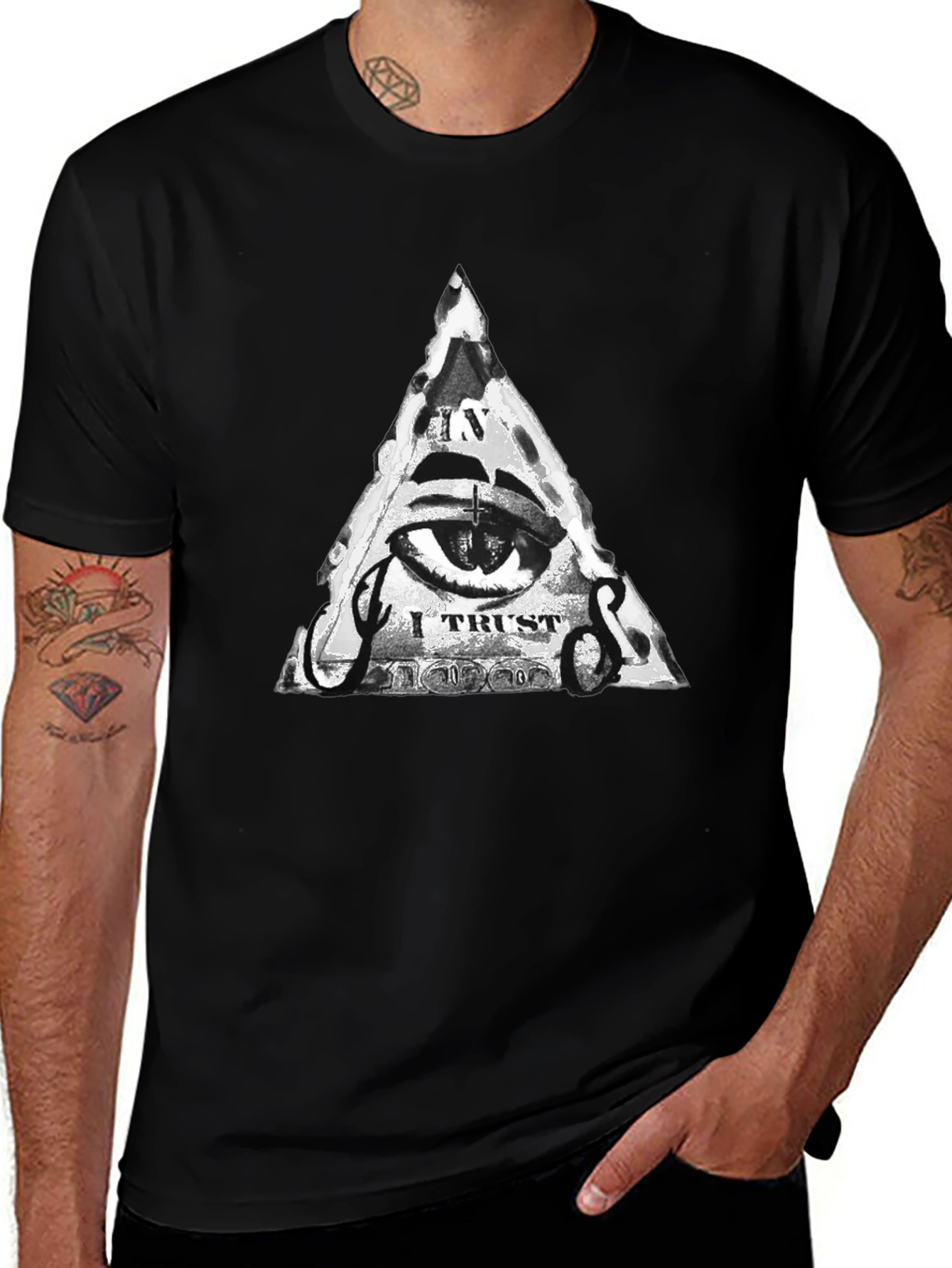 Mens Black T-Shirt with Illuminati Eye Graphic