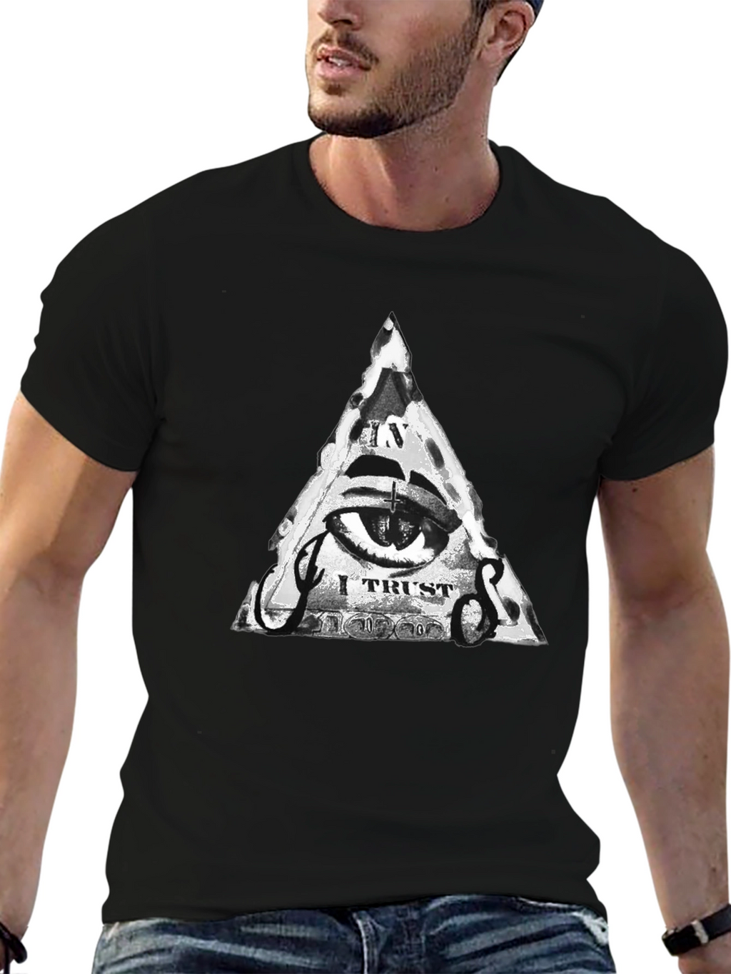 Mens Black T-Shirt with Illuminati Eye Graphic