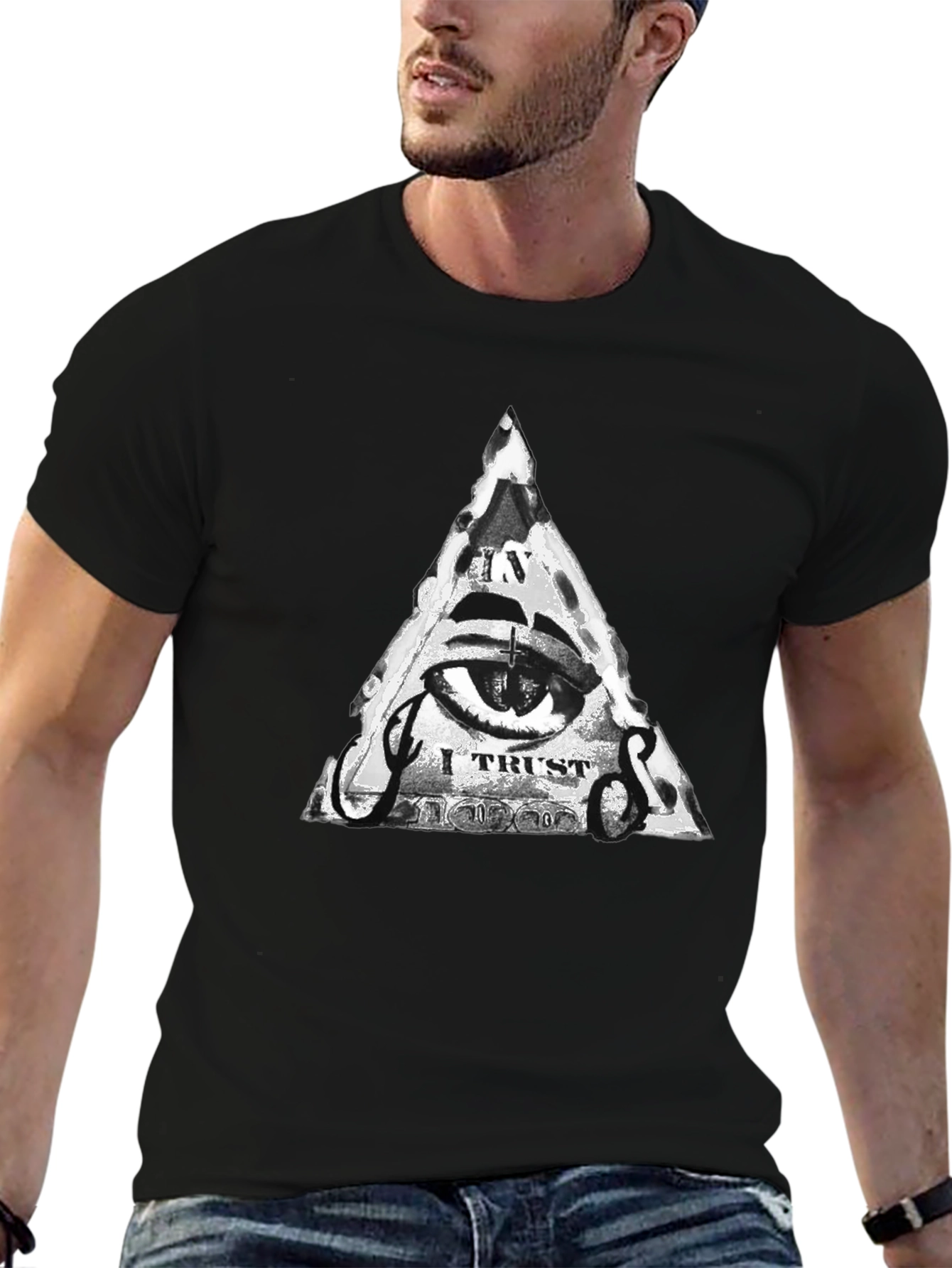 Mens Black T-Shirt with Illuminati Eye Graphic