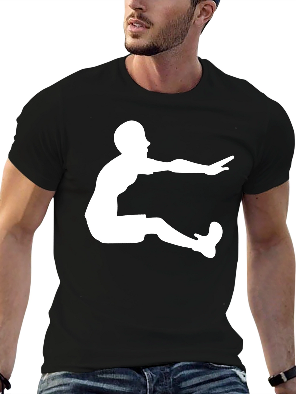 Long Jump Graphic Tee - Black Cotton T-Shirt