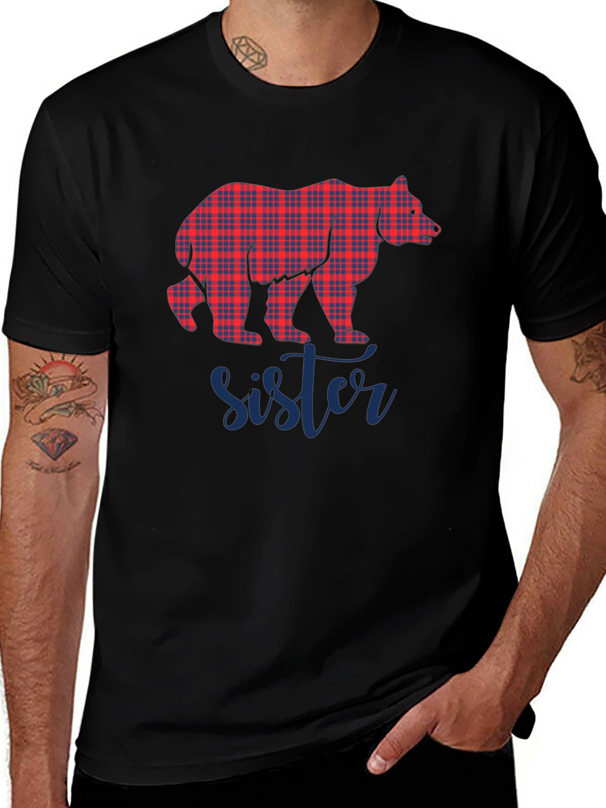 Sister Bear Plaid Graphic Tee