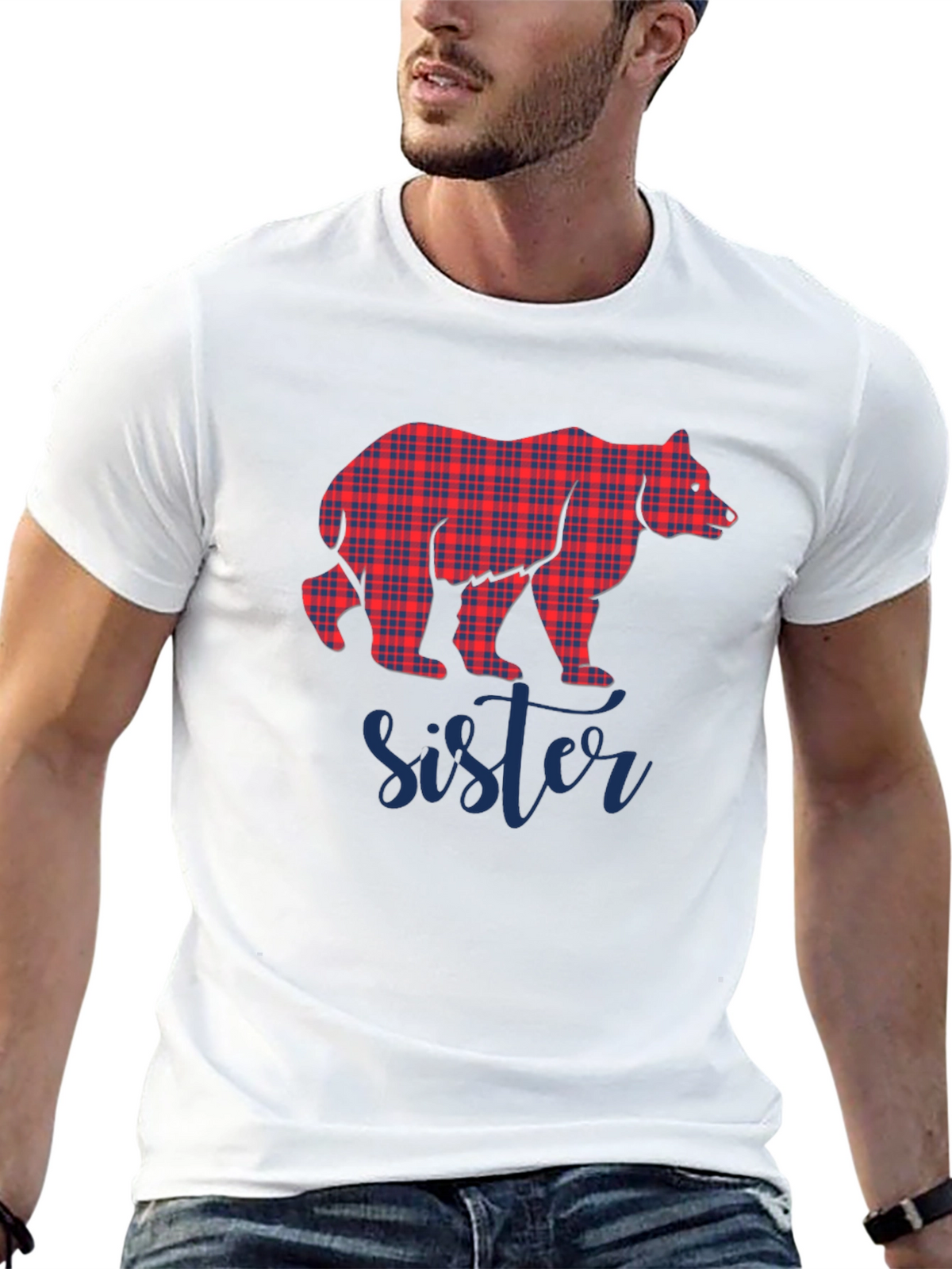 Sister Bear Plaid Graphic Tee