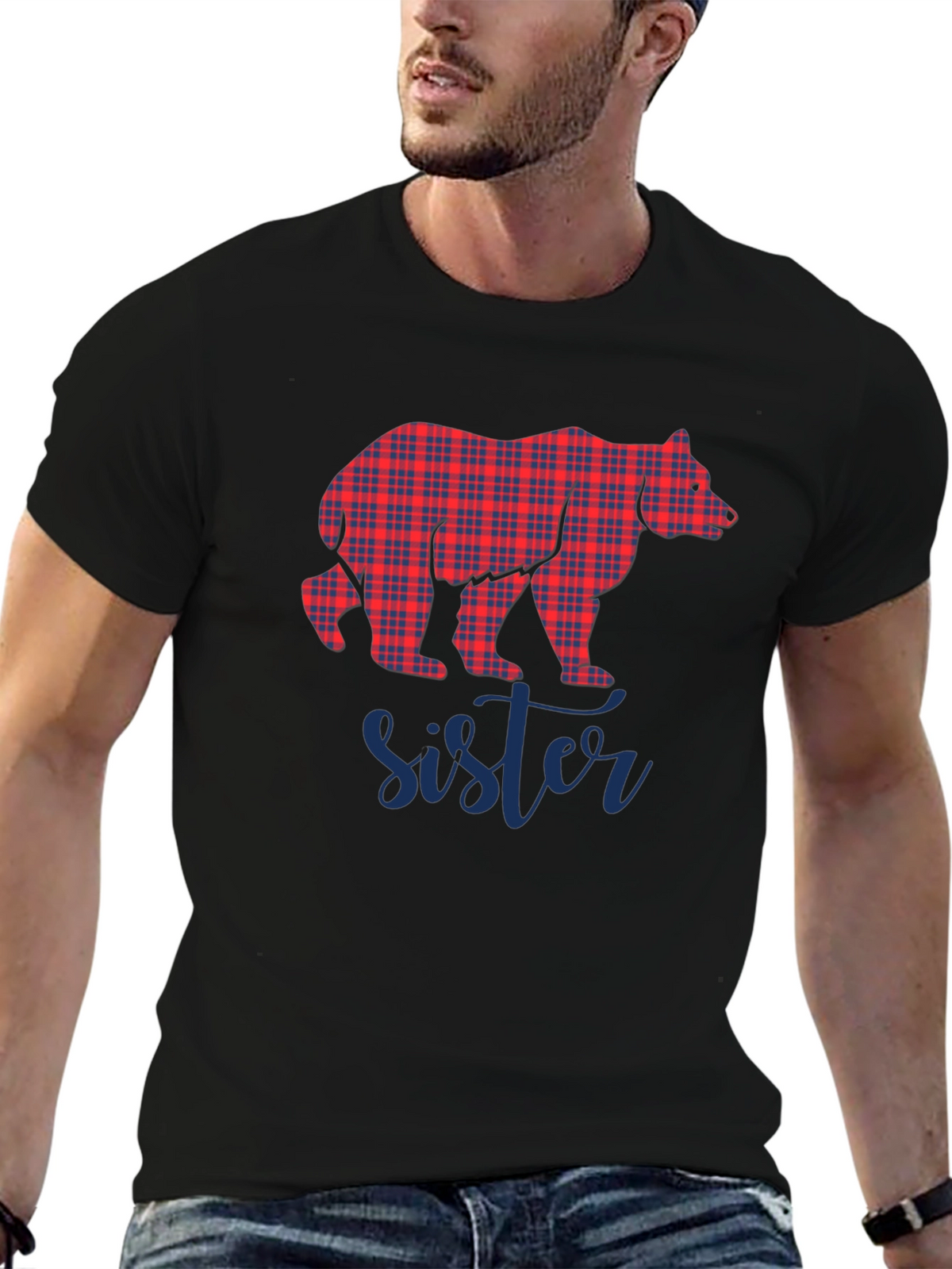 Sister Bear Plaid Graphic Tee