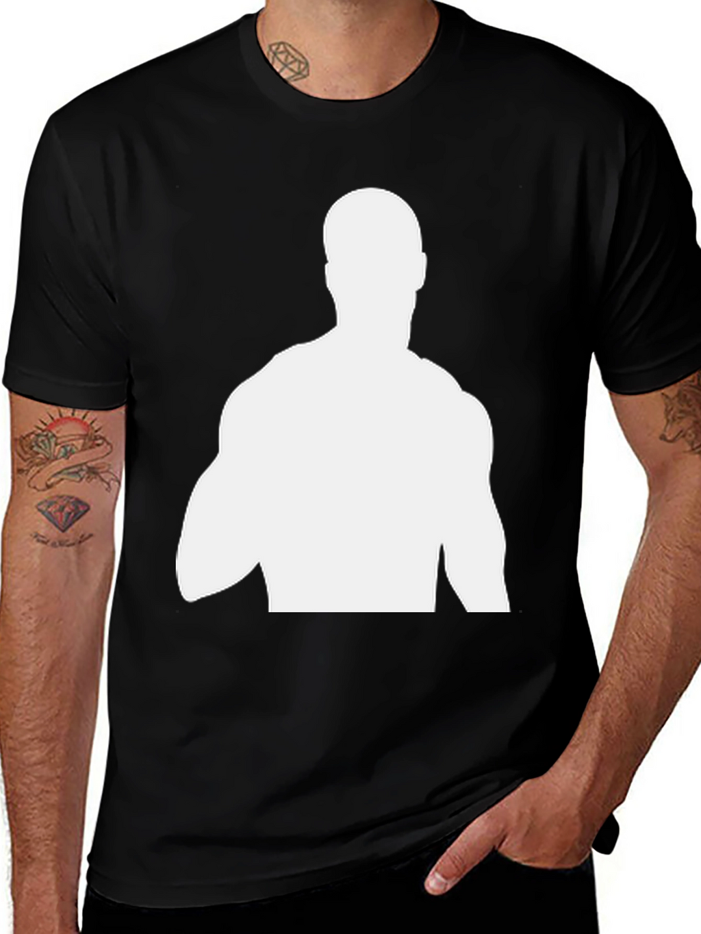 Silhouette Graphic Tee - Black Cotton Blend Casual Shirt