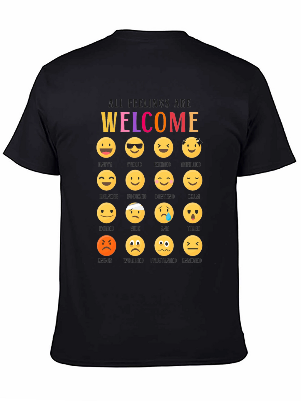 Welcome All Feelings Emoji Black T-Shirt