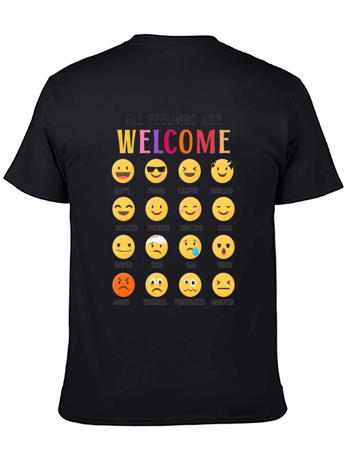 Welcome All Feelings Emoji Black T-Shirt