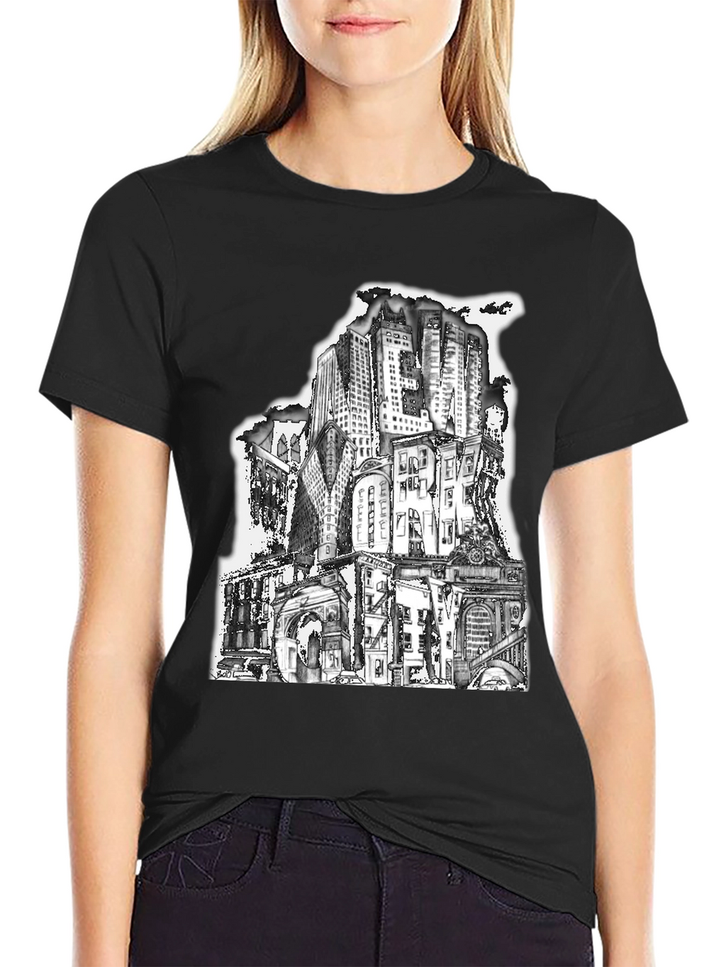 Cityscape Graphic Tee - Urban Style Black T-Shirt