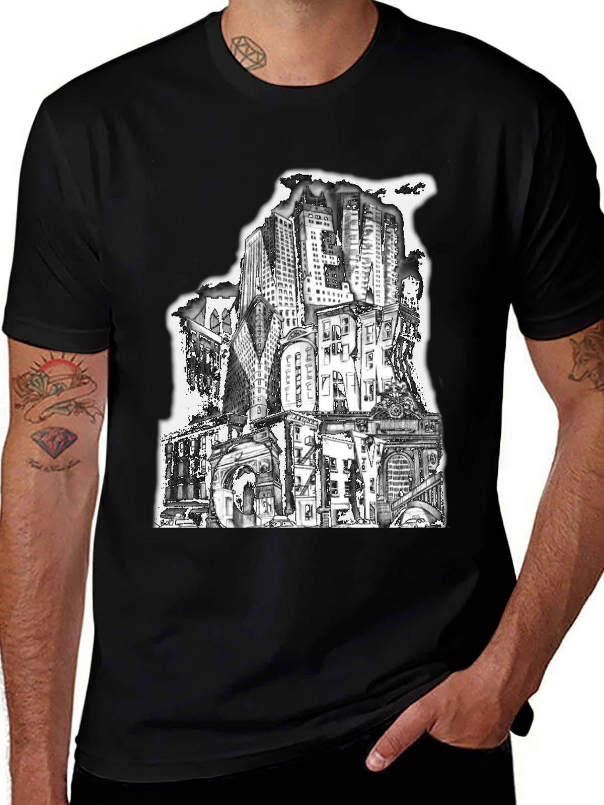 Cityscape Graphic Tee - Urban Style Black T-Shirt