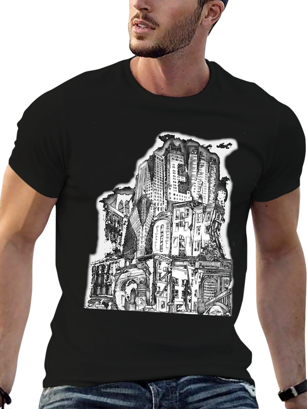 Cityscape Graphic Tee - Urban Style Black T-Shirt
