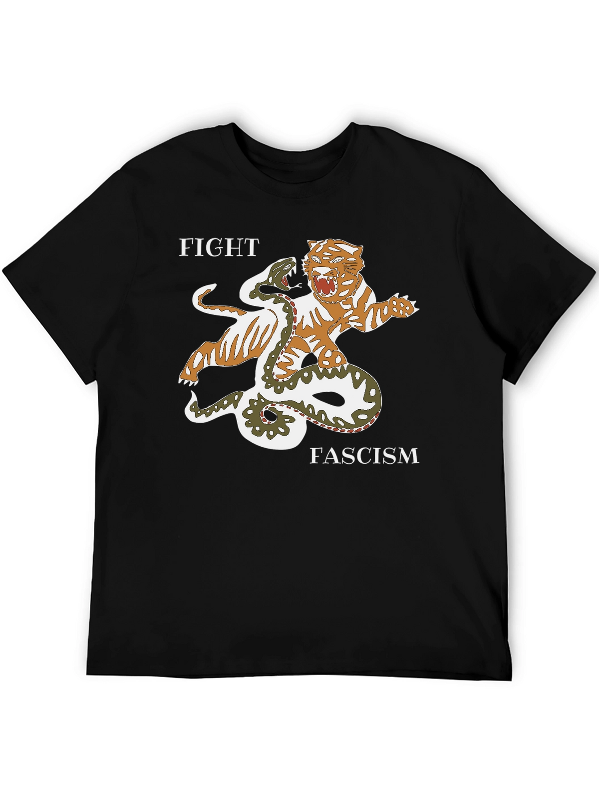 Fight Fascism Tiger vs Snake Graphic T-Shirt