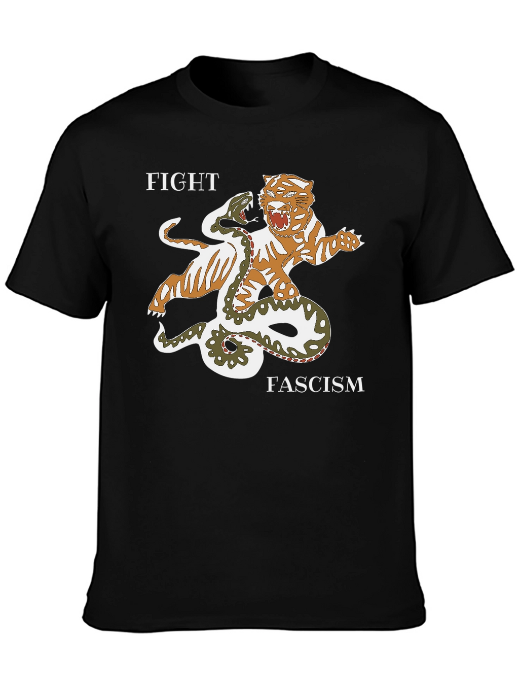 Fight Fascism Tiger vs Snake Graphic T-Shirt