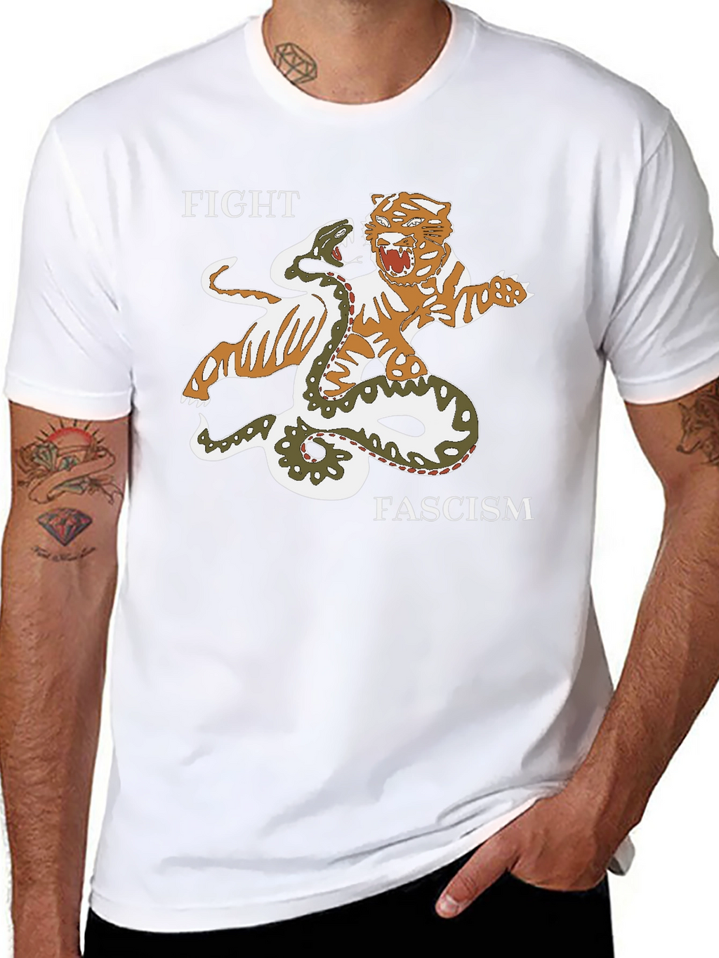 Fight Fascism Tiger vs Snake Graphic T-Shirt