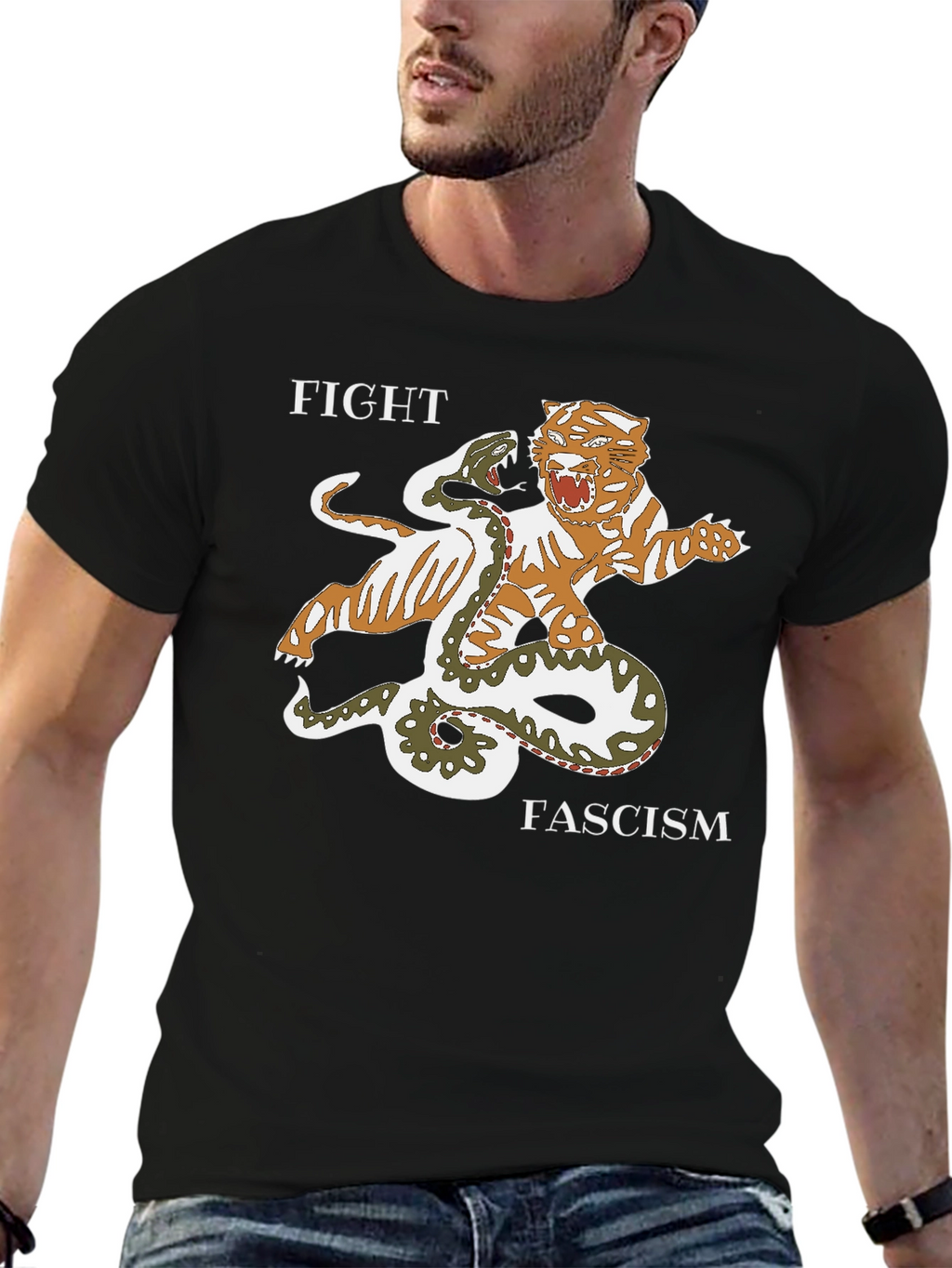Fight Fascism Tiger vs Snake Graphic T-Shirt