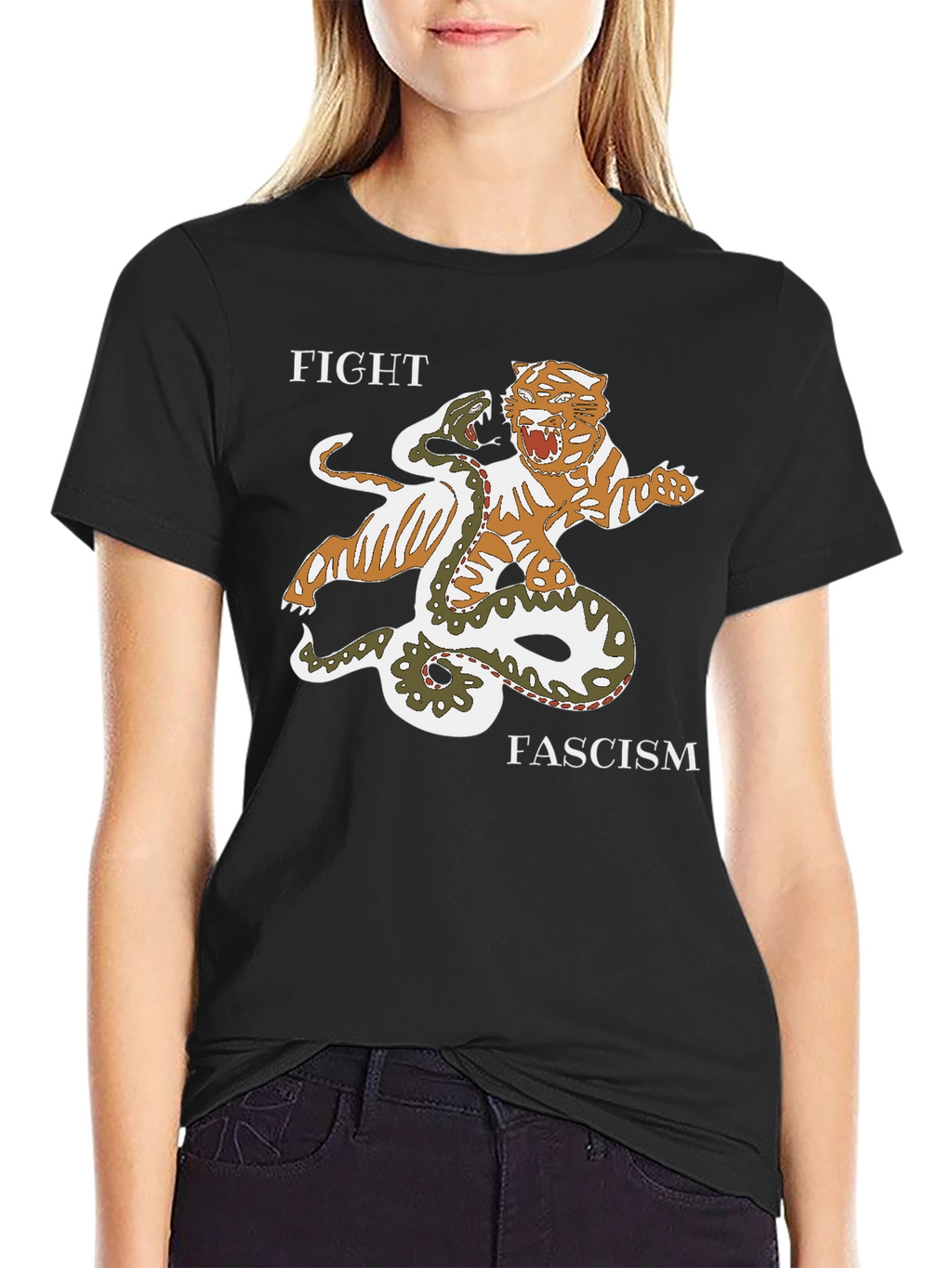 Fight Fascism Tiger vs Snake Graphic T-Shirt