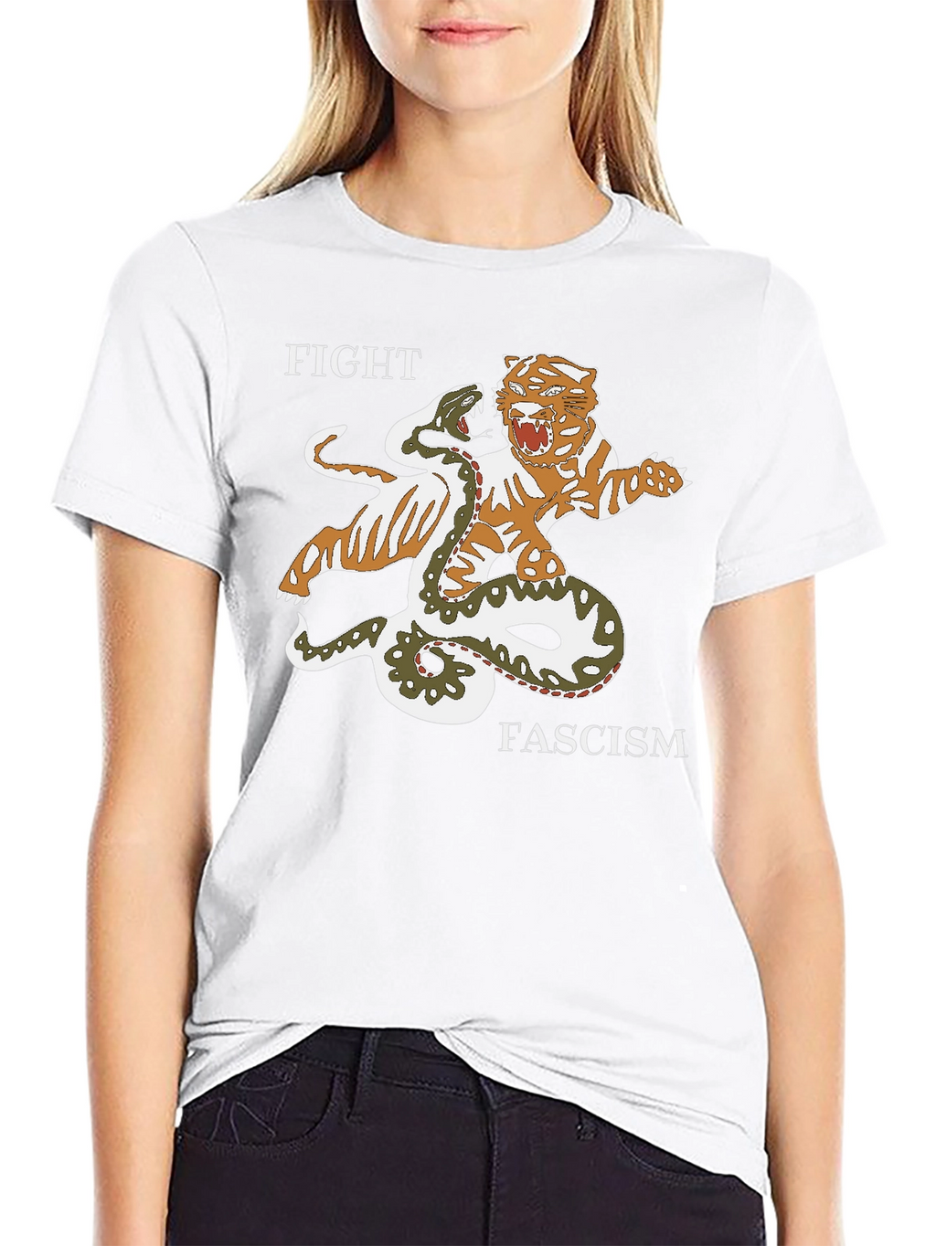 Fight Fascism Tiger vs Snake Graphic T-Shirt