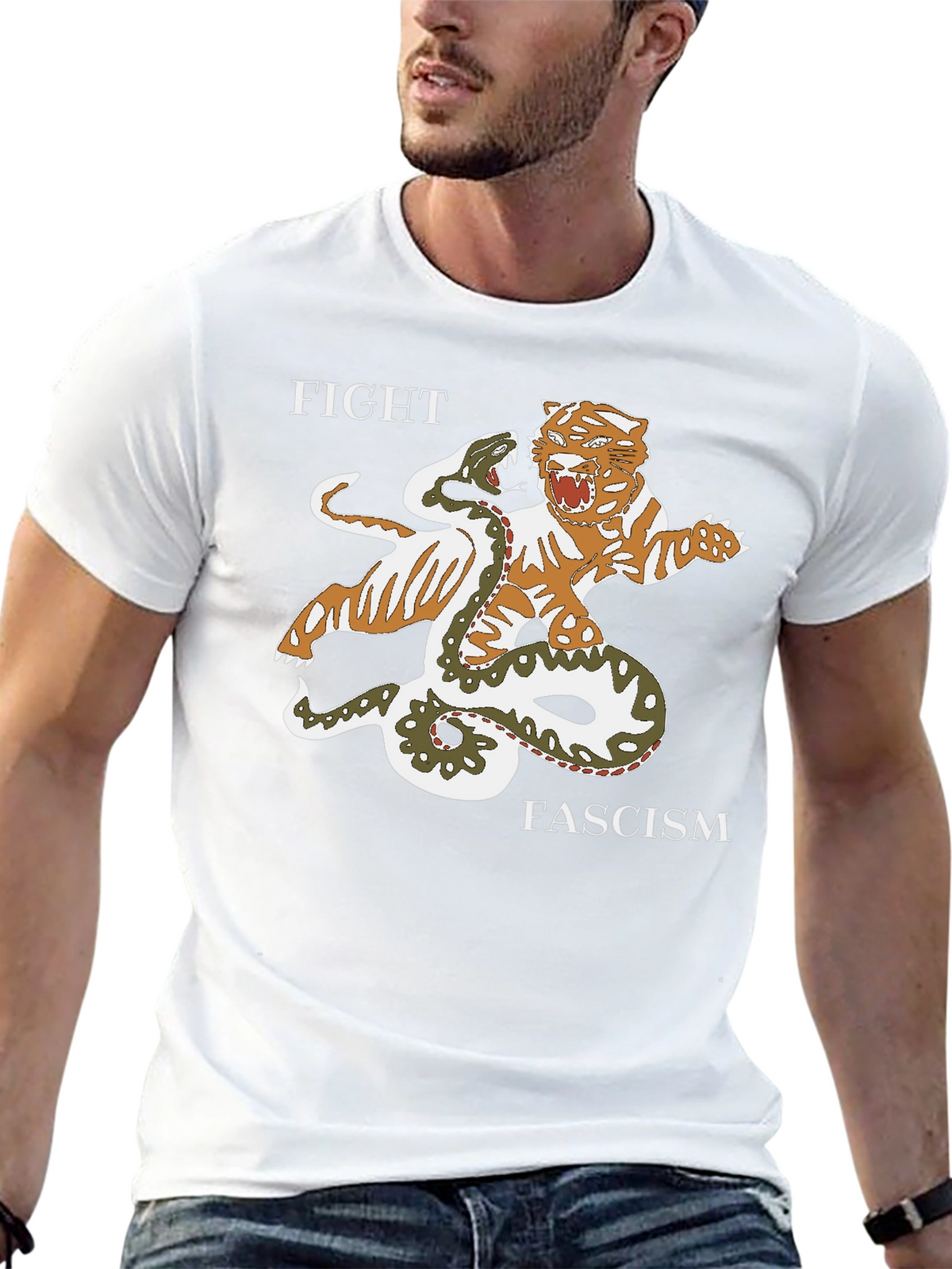 Fight Fascism Tiger vs Snake Graphic T-Shirt