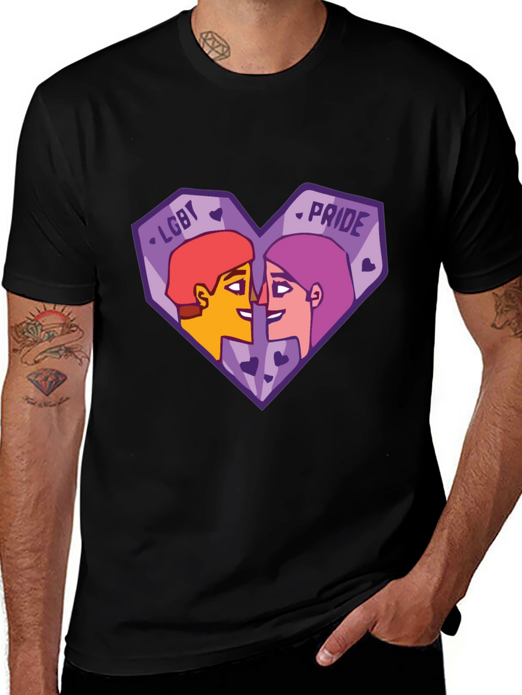 LGBT Pride Heart Graphic Tee - Black