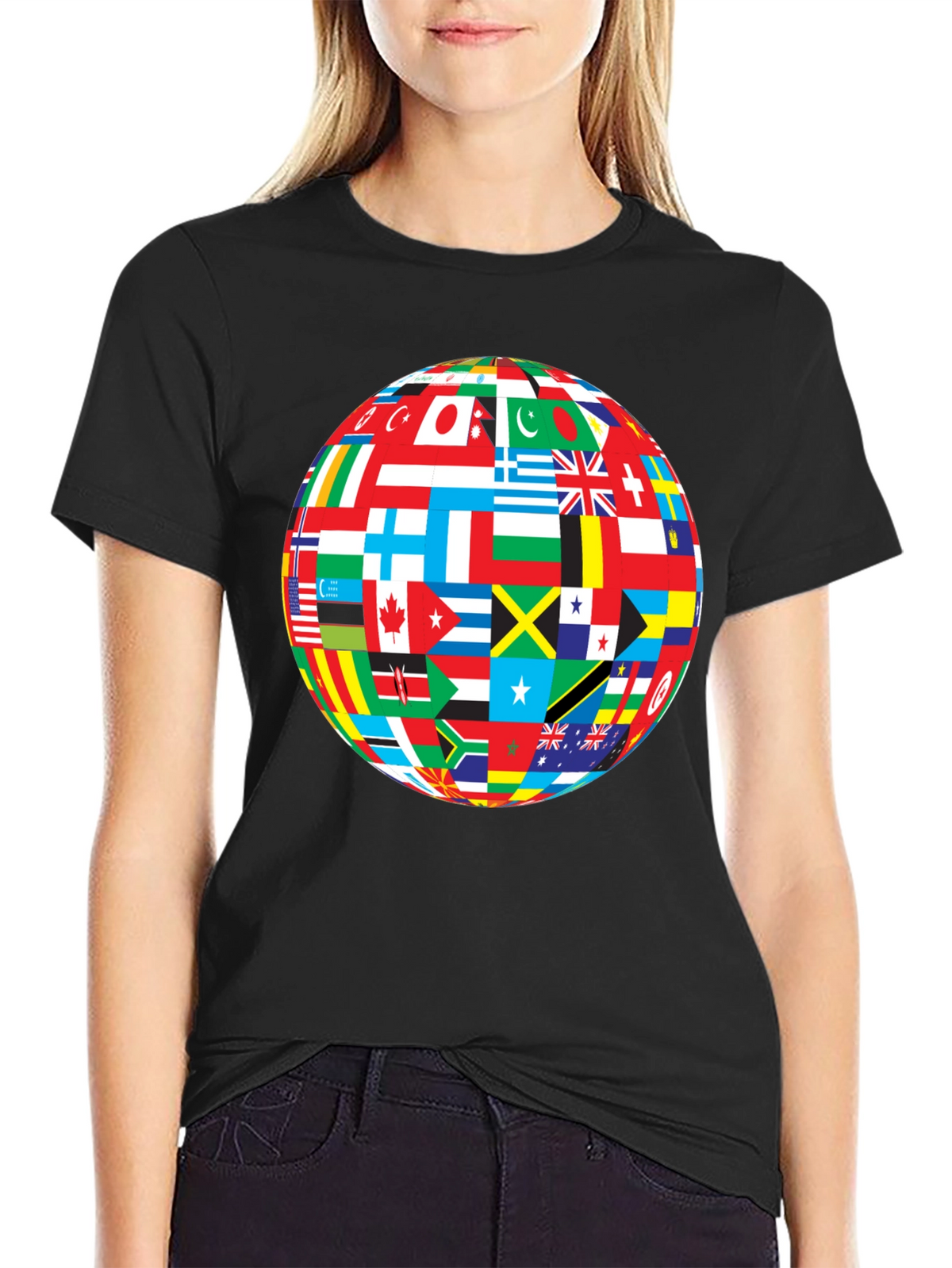 Global Flags Graphic Black T-Shirt