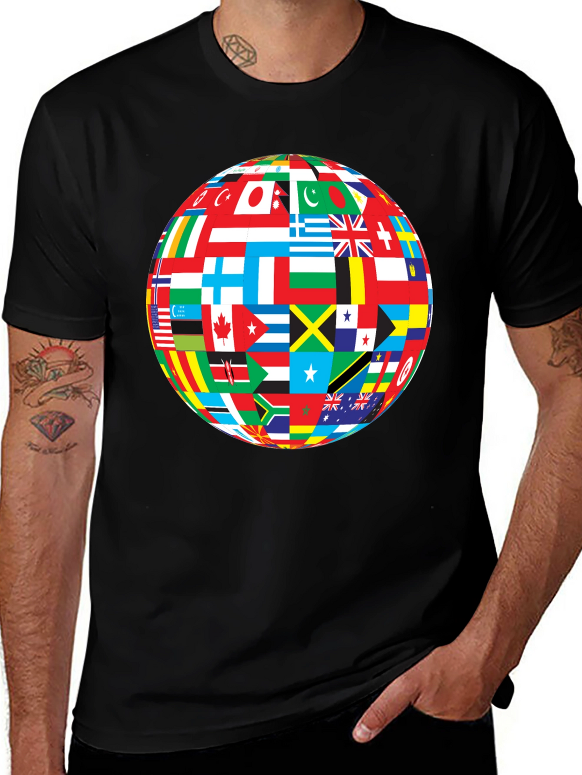 Global Flags Graphic Black T-Shirt