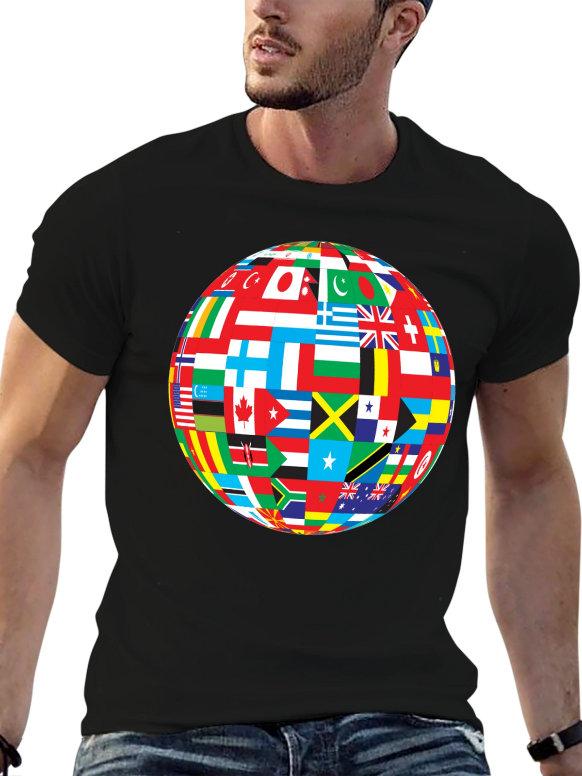 Global Flags Graphic Black T-Shirt
