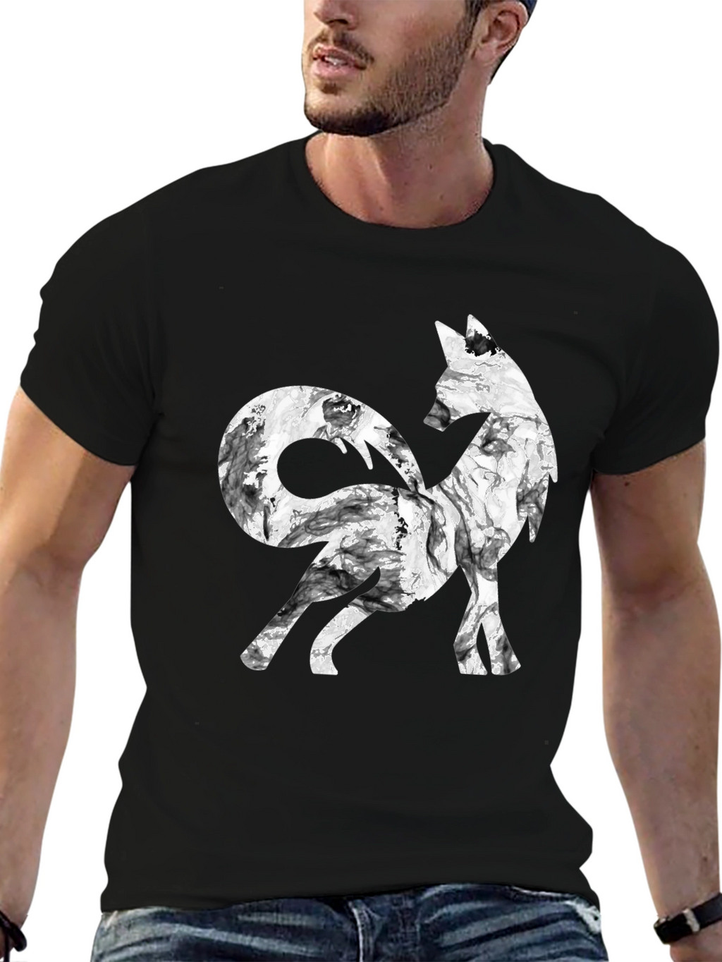 Stylish Fox Graphic Black T-Shirt