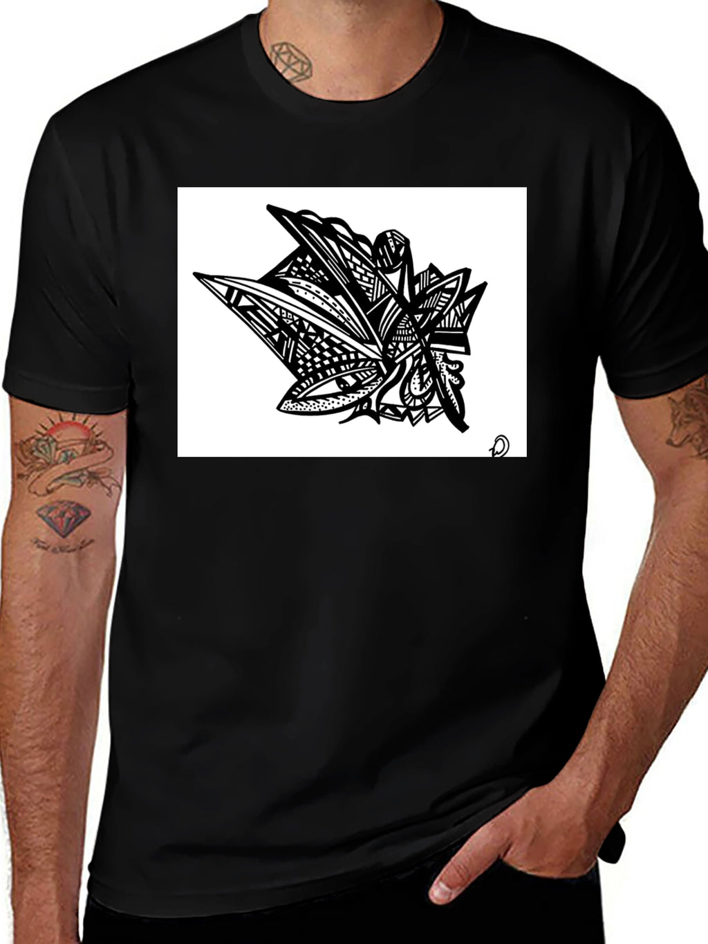 Abstract Art Graphic Tee - Modern Black Shirt