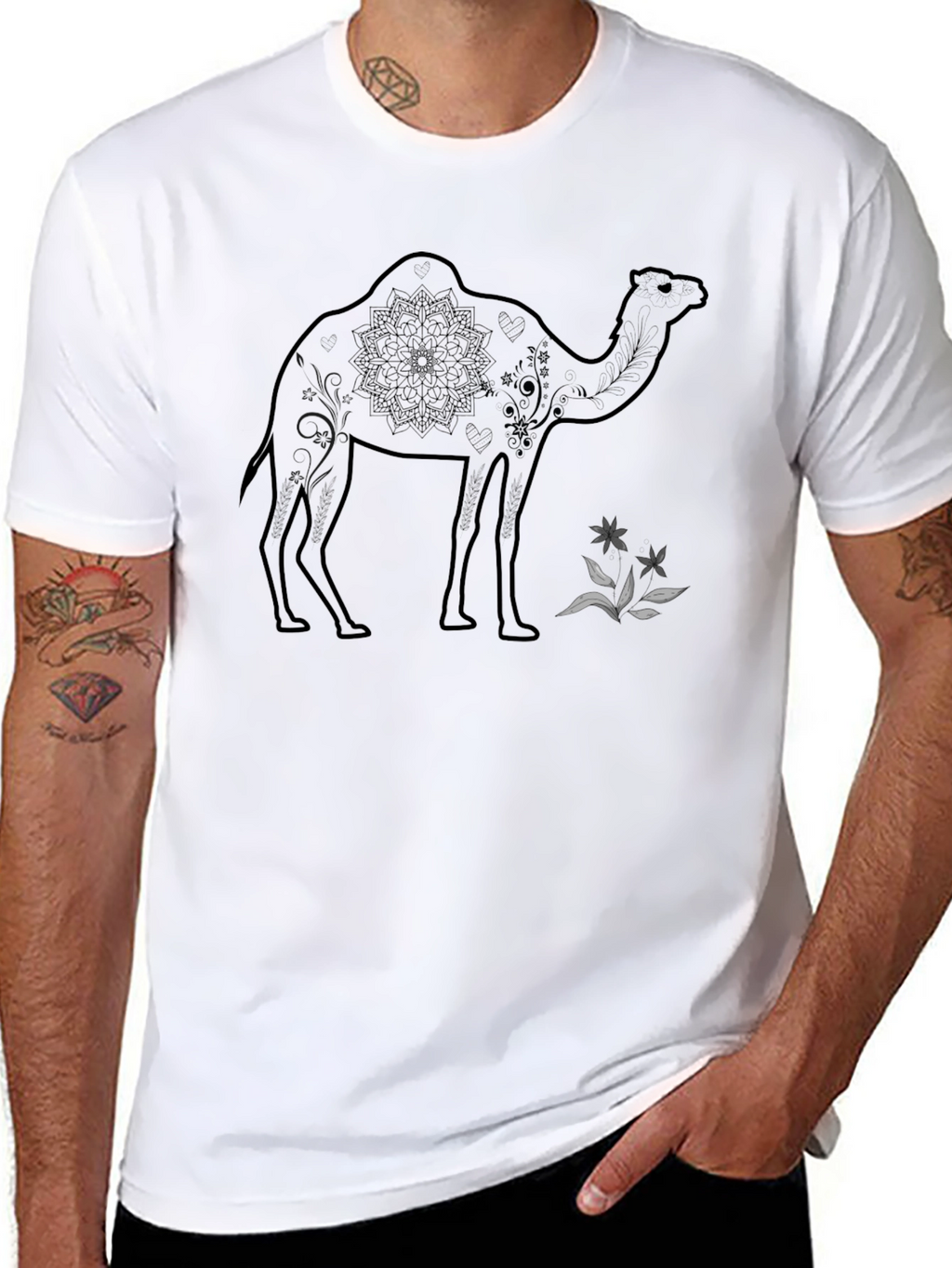 Camel Mandala Graphic Tee - Unisex Black T-Shirt