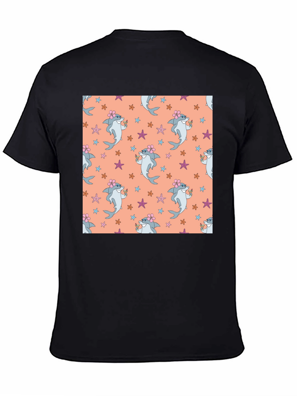 Summer Shark Pattern Black T-Shirt