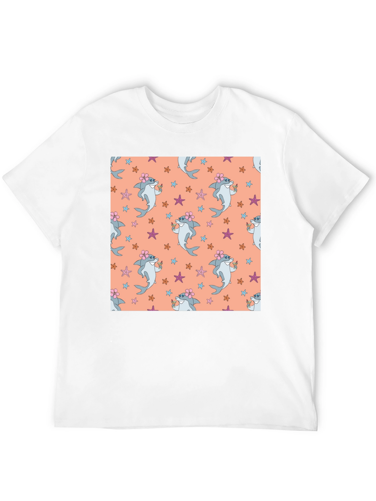 Summer Shark Pattern Black T-Shirt