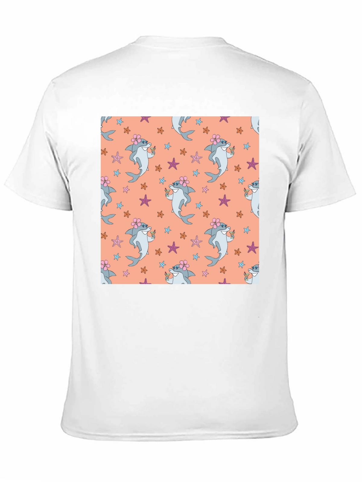 Summer Shark Pattern Black T-Shirt