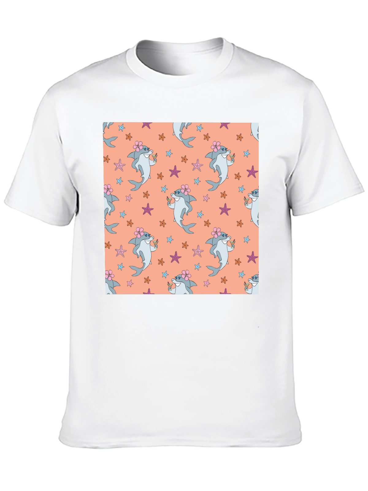 Summer Shark Pattern Black T-Shirt