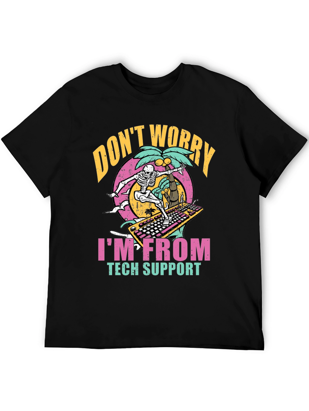 Tech Support Skeleton Surfing Keyboard T-Shirt