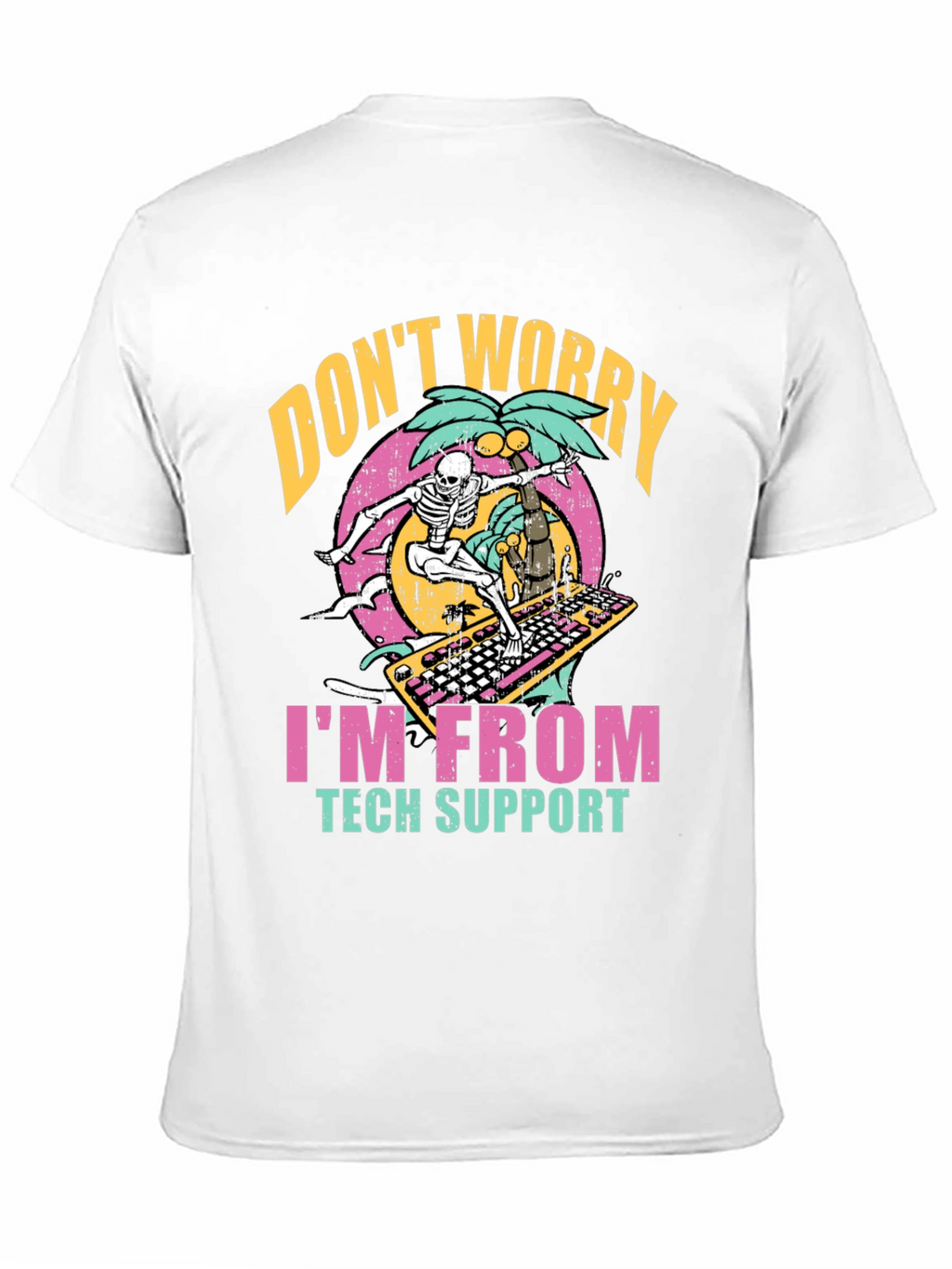 Tech Support Skeleton Surfing Keyboard T-Shirt