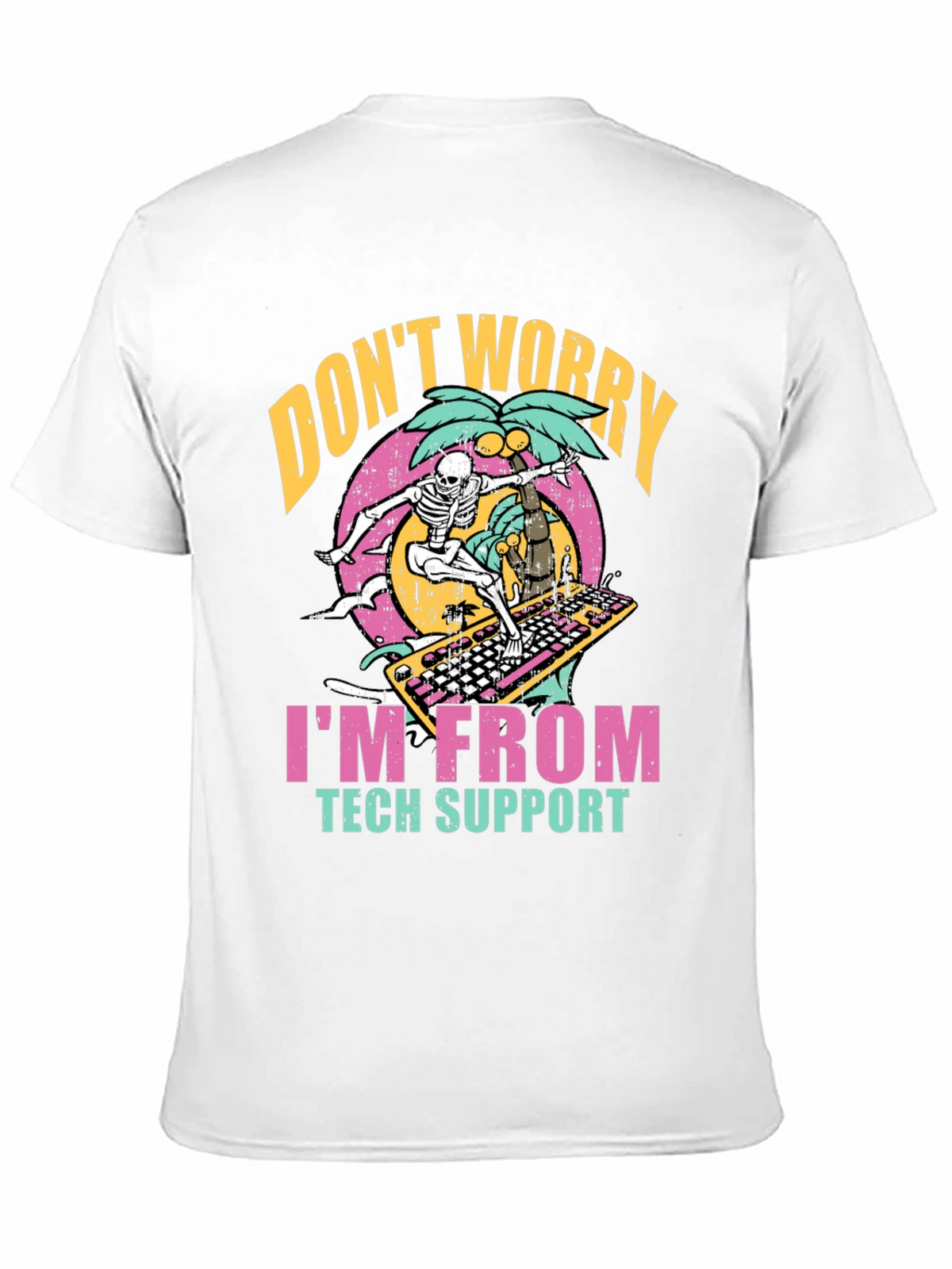 Tech Support Skeleton Surfing Keyboard T-Shirt