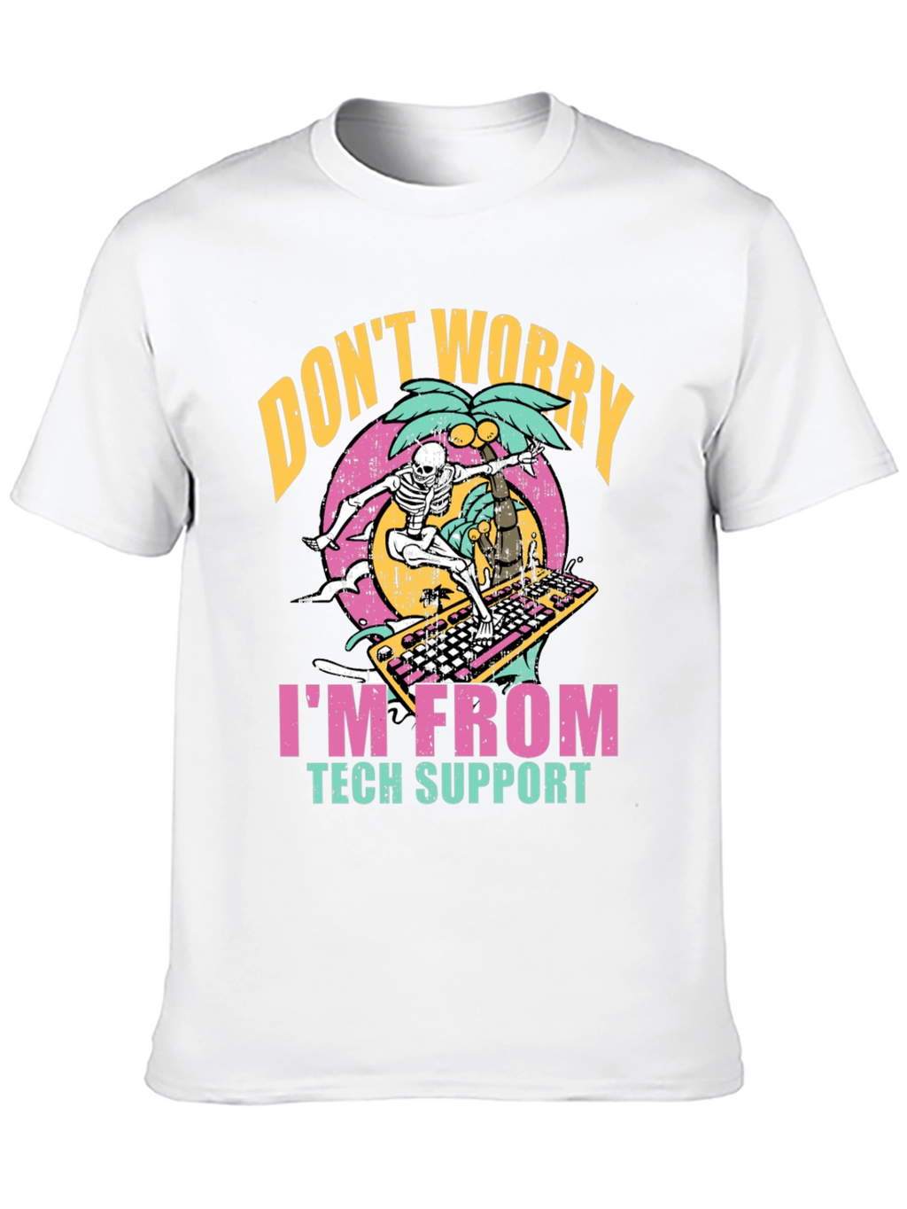 Tech Support Skeleton Surfing Keyboard T-Shirt