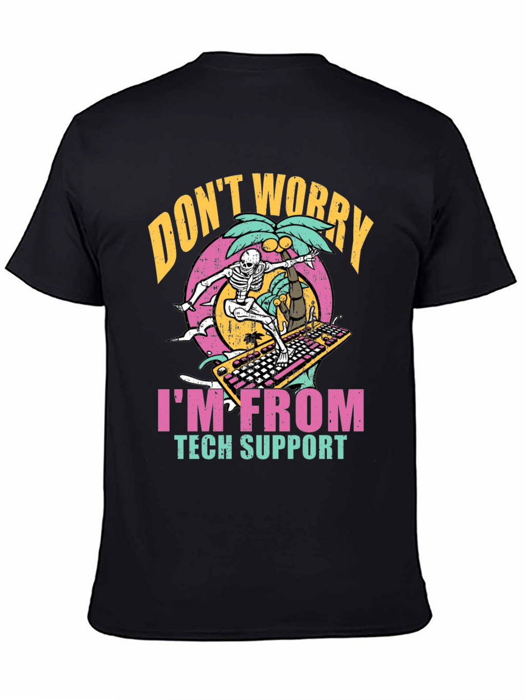 Tech Support Skeleton Surfing Keyboard T-Shirt