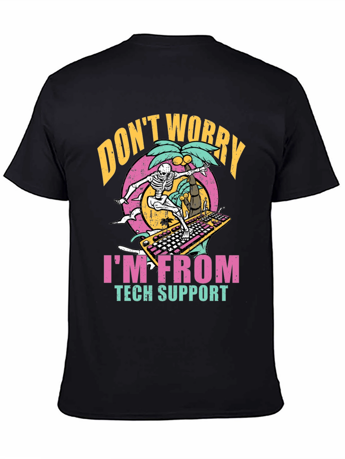 Tech Support Skeleton Surfing Keyboard T-Shirt