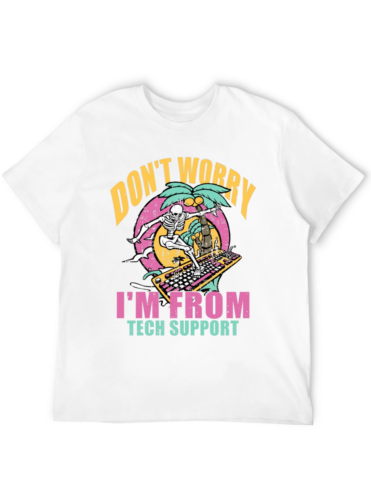 Tech Support Skeleton Surfing Keyboard T-Shirt