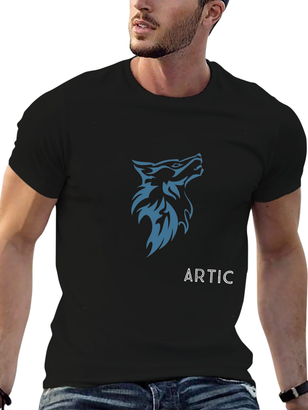 Mens Black Wolf Graphic Tee - Artic